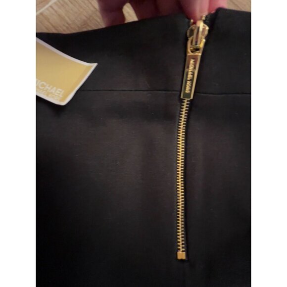 NWT Michael Kors Women’s Black Knit Knee Length Gold Zip Pencil Skirt Size 12 - Picture 13 of 16